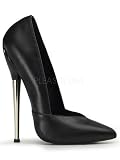 Black Leather Fetish Brass Heel Stiletto Pump - 10