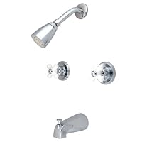 Kingston Brass KB241PX Magellan Tub and Shower Faucet Porcelain Cross Handle, Polished Chrome