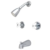 IMAGE OF Kingston Brass KB241PX Magellan Tub and Shower Faucet Porcelain Cross Handle, Polished Chrome