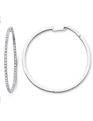 14k White Gold Large Pave Diamond Hoop Earrings 1.06 ct (G-H Color, I1 Clarity)