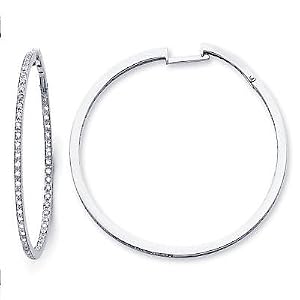 14k White Gold Large Pave Diamond Hoop Earrings 1.06 ct (G-H Color, SI2 Clarity)