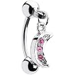 Pink Gem Half Moon Dangle Eyebrow Ring