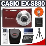 Casio Exilim EX-S880 (Red) Digital Camera with SD Card Reader + NP-20 Battery + Case + Cameta Bonus Accessory Kit