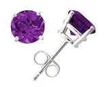 All-Natural Genuine 5 mm, Round Amethyst earrings set in 14k White Gold