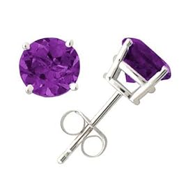 All-Natural Genuine 7 mm, Round Amethyst earrings set in 14k White Gold by Blue-Topaz Sets