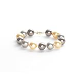 14k Yellow Gold 12mm Dyed Gold Gray Purple Masami Shell Pearl Bracelet with Filigree Clasp, 7.5