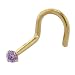 Solid 14kt Yellow Gold 2mm Amethyst Cubic Zirconia Solitaire Nose Ring