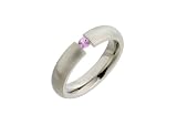 4mm D Shape Titanium Brushed Metal Ring With A Tension Set Coloured Stone Size N