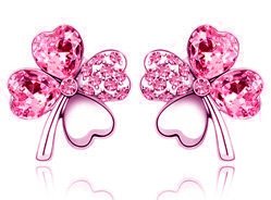 Boucles d'Oreilles Trèfle à Quatre Feuilles Porte-bonheur - Cristal - Rose