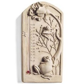 FROG THERMOMETER Cast Stone Wall Plaque