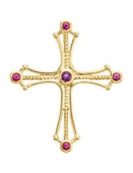 14K Yellow Genuine Amethyst & Ruby Cross 40.25X40.50mm