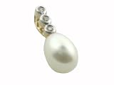Cultured Pearl Drop Pendant with Diamonds, 14k Gold