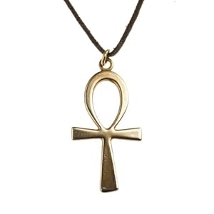 Ankh Peace Bronze Pendant Necklace Adjustable Fiber Cord