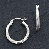 Sterling Silver 2.50mm Satin Diamond-cut Hoop Earrings