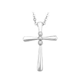 3 Diamond Cross Pendant 0.02 ct. in 14K White Gold with Chain -16''