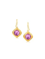 Italian Design 14K Yellow Gold Filament Earrings with Round Amethyst