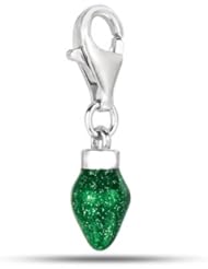 Green Enamel Christmas Light Clip-On Charm In Sterling Silver