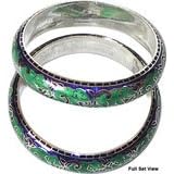Sterling Silver Bangle Bracelet Pair with Enamelled Painting 64 gms. 2.6 inches (esbn064)