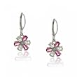 Pear Pink & White Topaz Dangle Flower Earrings in 10K Solid White Gold