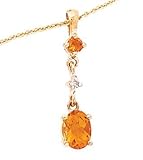14k Gold, Citrine & Diamond 3 Stone Drop Pendant