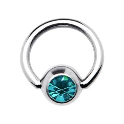 18 Gauge 1/4" Blue Zircon BCR Captive Ring