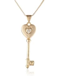 10k Gold Plated Sterling Silver Cubic Zirconia Heart Key Pendant Necklace