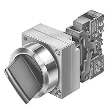 Siemens 3SB36 08-2SA11 Heavy Duty Selector Switch, 3 Switch Positions, Maintained Operation, I-O-II Switching Sequence, 2 x 50 Degree Operating Angle, 1 NO + 1 NC, 1 NO + 1 NC