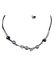 Womens Sterling Silver, Pearl and Rhinestone Leather Cord Necklace by Nazaro