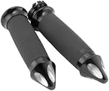 Avon Custom Contour Grips With Billet Spike End Caps & Rings (H-D With Throttle Slide) Black Anodized 1981-later Harley Davidson Models CC-86-ANO-SPIKE