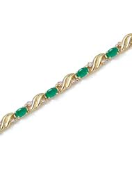 14K Yellow Gold Oval Emerald and Diamond Bracelet