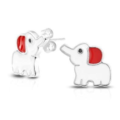 Cheap Girls Jewelry Bling Jewelry 925 Sterling Silver Elephant Kids Stud Earrings Red White Enamel For Sale