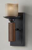 Murray Feiss WB1517AF/AGW Madera Collection 1-Light Wall Sconce, Antique Forged Iron and Aged Walnut with Fluer De Lis Glass