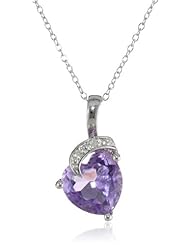 Sterling Silver Diamond and Amethyst Heart Pendant Necklace (.03 cttw, H-I Color, I2-I3 Clarity), 18"