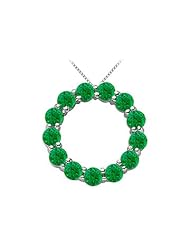 14K White Gold May Birthstone of Natural Emerald Circle Necklace with 2 Carat Total Gem Weight