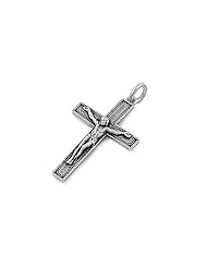 Sterling Silver Jesus Christ Crucifix Charm Latin Cross Pendant 925 Italy 30mm with 1mm Ball Bead Chain