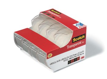 4 Pack 3M COMPANY SCOTCH TRANSPARENT TAPE 4 PACK