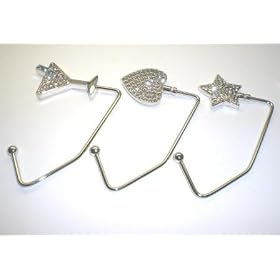3 Silver Crystal Purse Hook Hangers (Martini