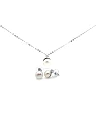 Nickel Free Sterling Silver Pendant & Earring Sets Pearl With CZ Set