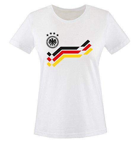 EM 2016 – DEUTSCHLAND – Retro – TRIKOT – Damen T-Shirt – Weiss / Schwarz Gr. XL