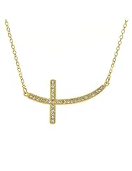 Sakounys Curved CZ Sideways Cross Necklace - Gold Vermeil