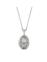 Frosty Rose Button Silver Tone Vintage Locket Necklace Silver Tone