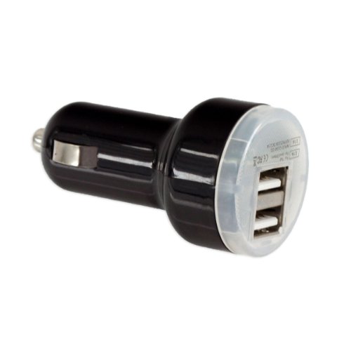 USB Dual Port Car Charger for iPad, Android & More - 2.1 Amp 5V - Blue LED Indicator