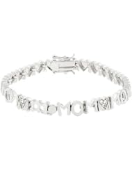 Alexander James White Gold Rhodium Bonded Number One Mom 7 Inch Bracelet with Round Cut Clear Cubic Zirconia in Silvertone