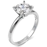 Shiny and Beautiful Sterling Silver Engagement Ring, Designed with High Quality Round-Cut Colorless Cubic Zirconia Center Stone and Baguette Side Stones, Limited-Time Sale Offer, Comes with Free Gift Pouch and Gift Box