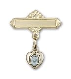 Baby Badge with Gold Plate over Sterling Silver Blue Miraculous Charm and Gold Filled Polished Badge Pin