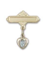 Baby Badge with Gold Plate over Sterling Silver Blue Miraculous Charm and Gold Filled Polished Badge Pin