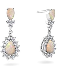 Genuine Opal 14kt White Gold Dangle Drop Earrings