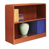 Alera Radius Corner Bookcase, Finished Back, Wood Veneer, 2-Shelf, 36 W by 12 D by 30 H, Medium Oak
