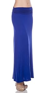 A.S Rayon Jersey A-Line Maxi Long Skirt with Side Rushing Waistband (Medium, Royal)