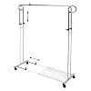 White and Chrome, Height and Width Adjustable Single Rail Mobile Wardrobe Clothes Stand Hanger Storage